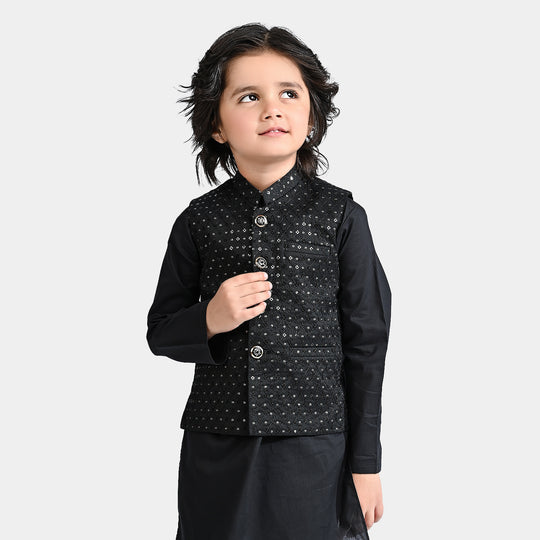 Boys Poly Viscose Waistcoat (sequence)-BLACK