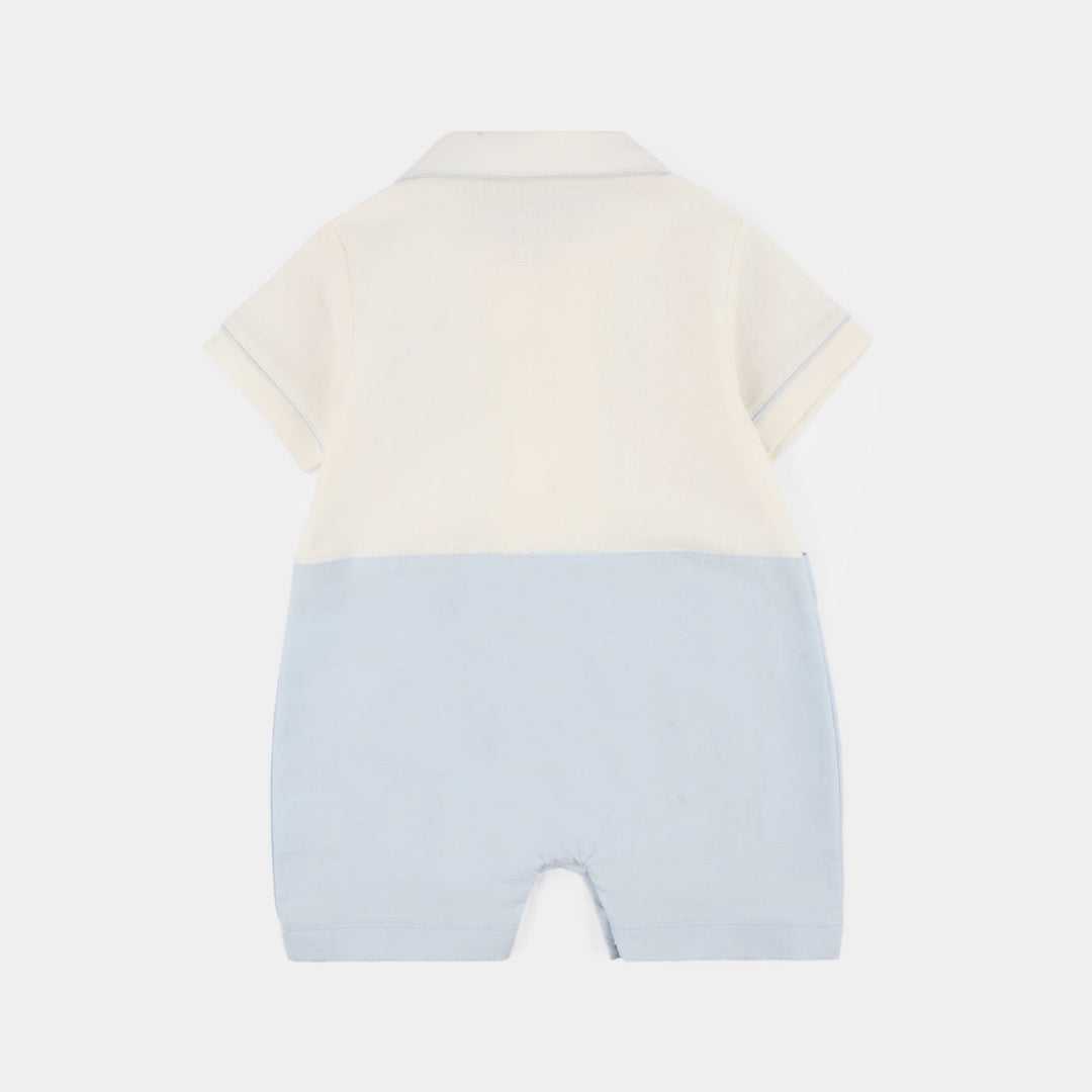 Infant Boys Jersey/Terry Romper - White/Blue