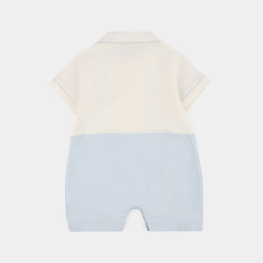 Infant Boys Jersey/Terry Romper - White/Blue