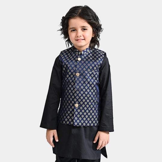 Boys Poly Viscose Waistcoat (Golden Zari)-NAVY