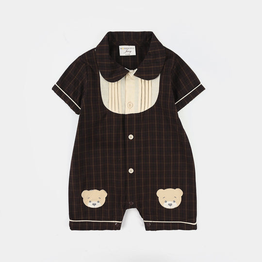 Infant Boys Jersey Romper Check - Brown