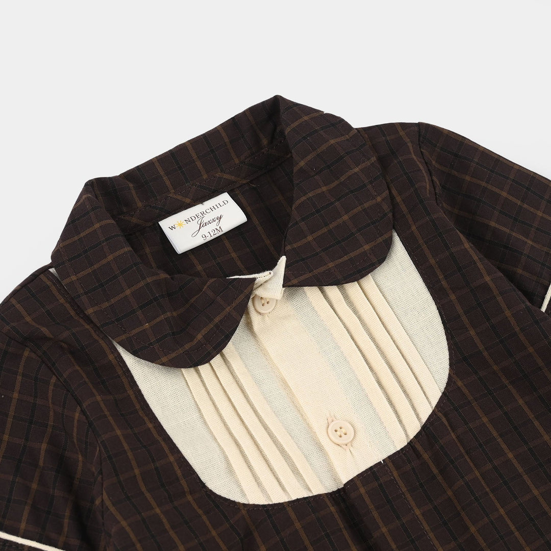 Infant Boys Jersey Romper Check - Brown