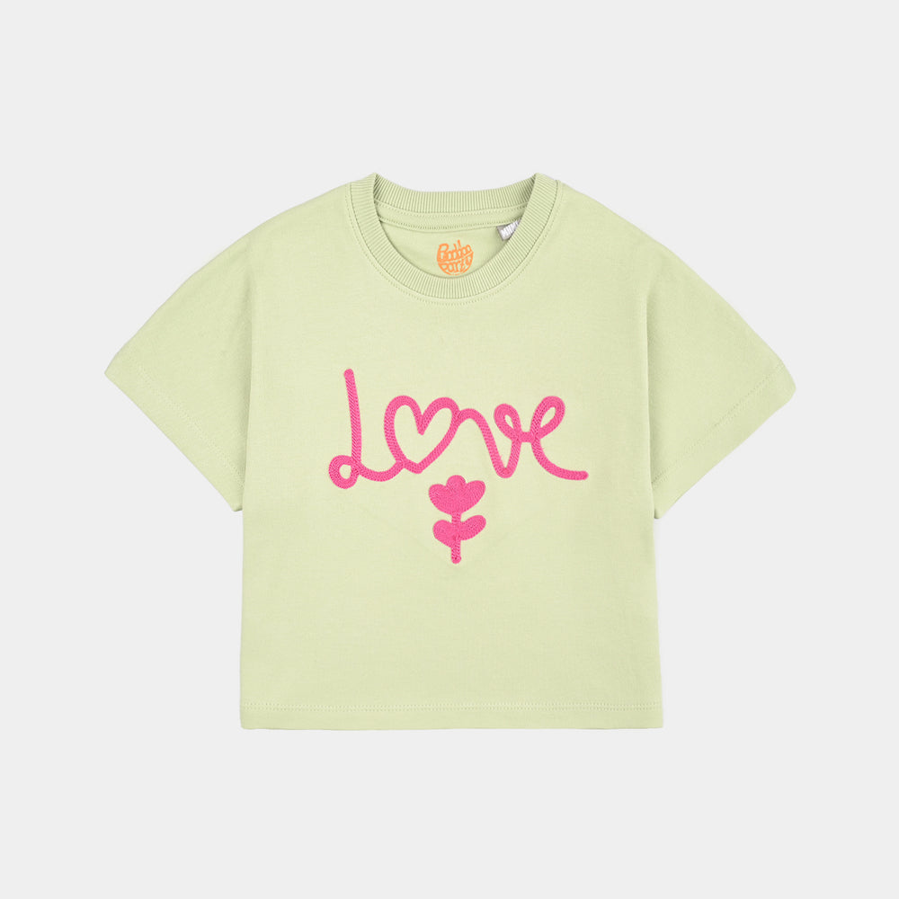 Girls Cotton Interlock 2 Piece Suit Love- Green