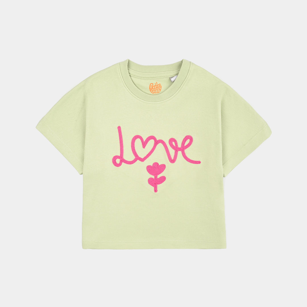 Girls Cotton Interlock 2 Piece Suit Love- Green