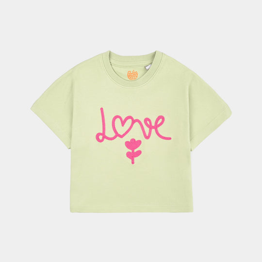 Girls Cotton Interlock 2 Piece Suit Love- Green
