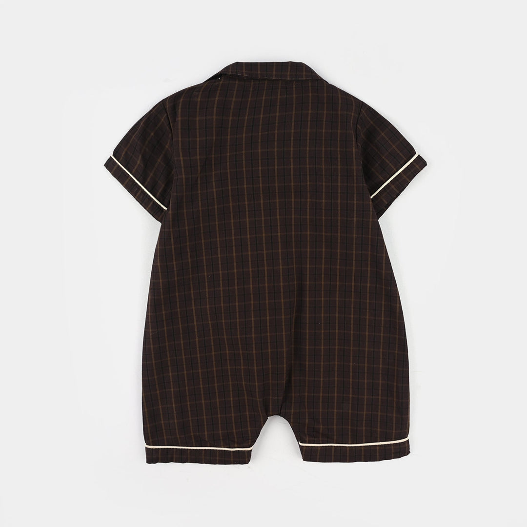 Infant Boys Jersey Romper Check - Brown
