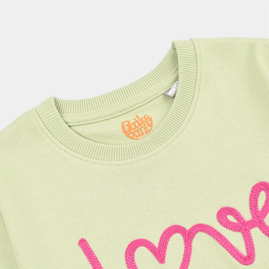 Girls Cotton Interlock 2 Piece Suit Love- Green