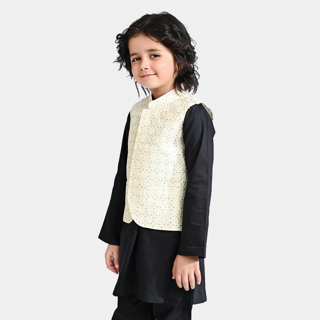 Boys Poly Viscose Waistcoat (Sequence EMB)-Off White