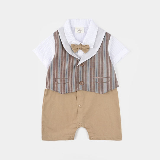Infant Boys Jersey/Terry Romper - Beige