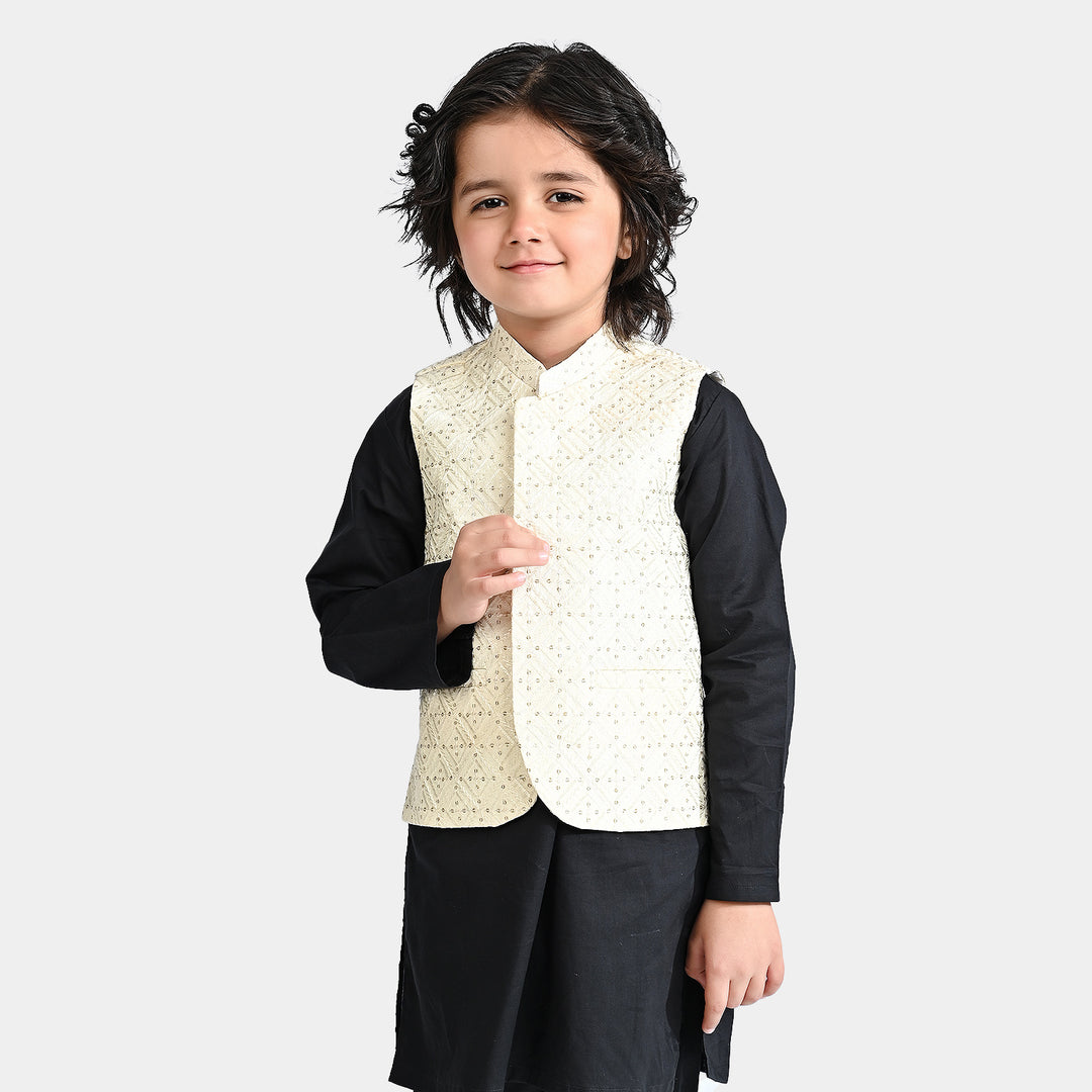 Boys Poly Viscose Waistcoat (Sequence EMB)-Off White