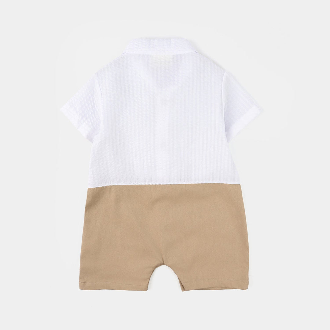 Infant Boys Jersey/Terry Romper - Beige