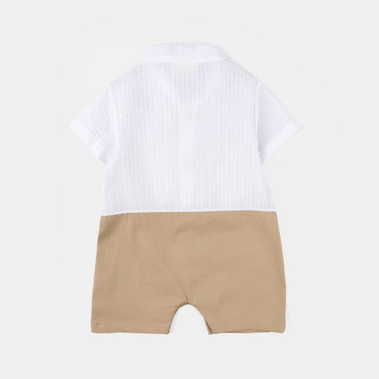 Infant Boys Jersey/Terry Romper - Beige