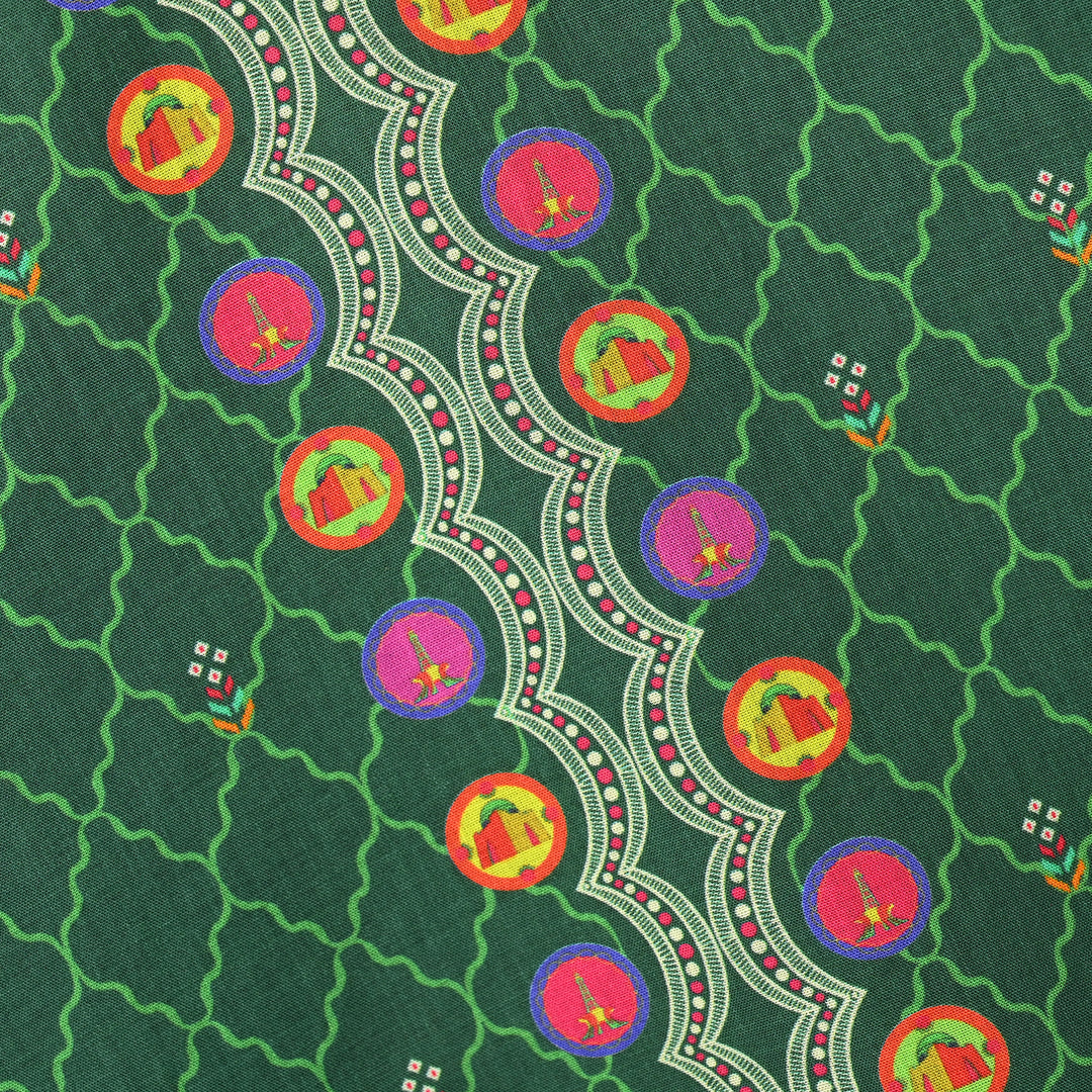 Girls Cotton Ind Kurti Truck Art-GREEN