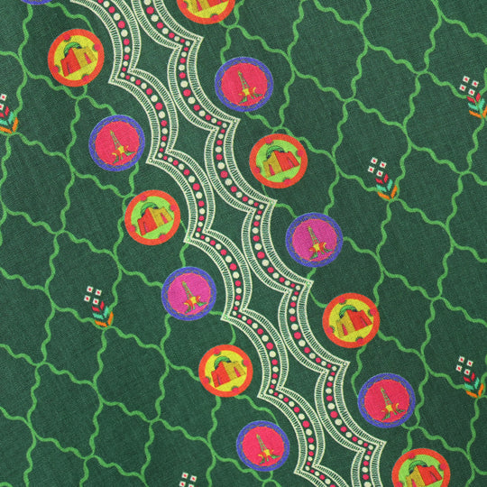 Girls Cotton Ind Kurti Truck Art-GREEN