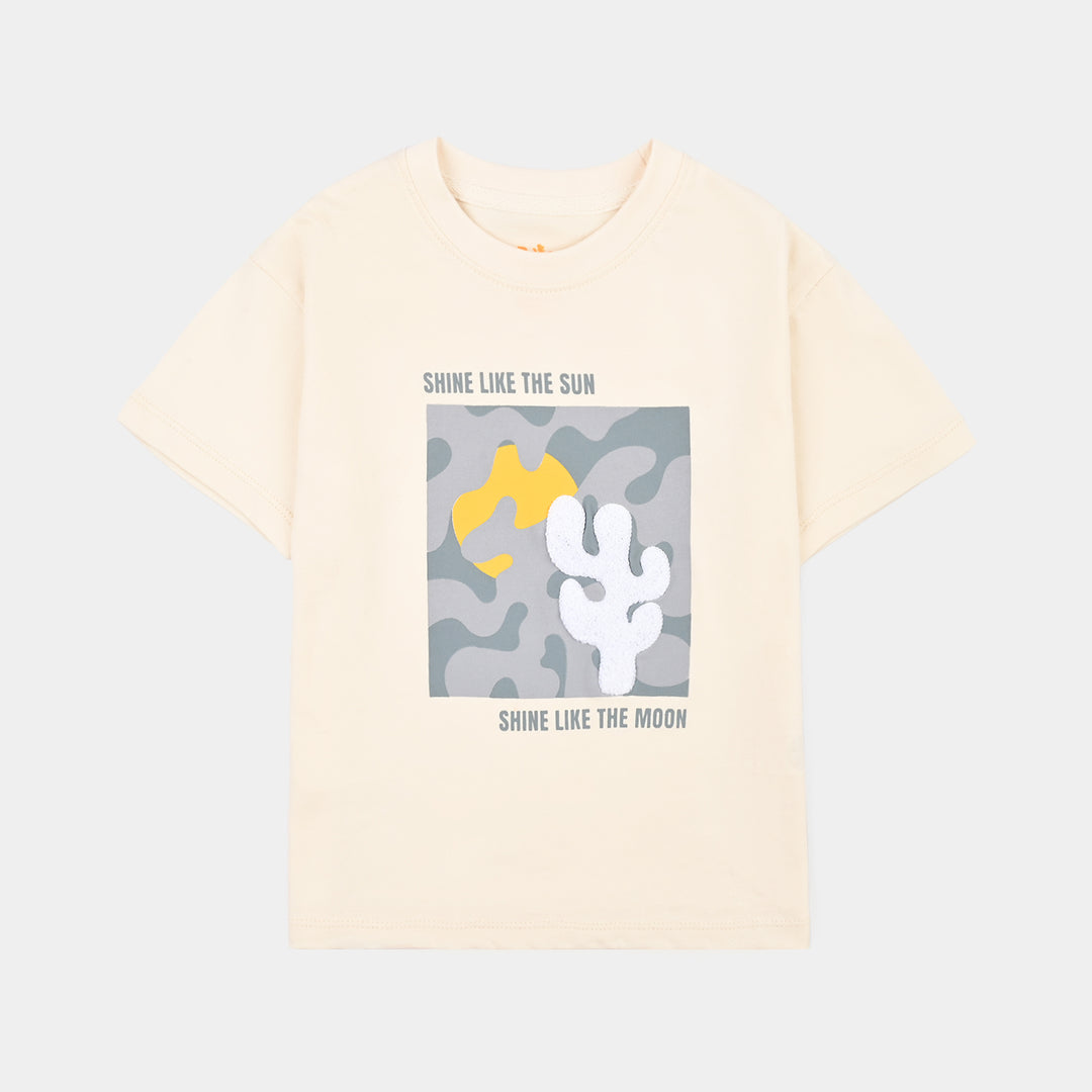 Boys Cotton Jersey T-Shirt H/S Shine Like The Sun-OFF-White