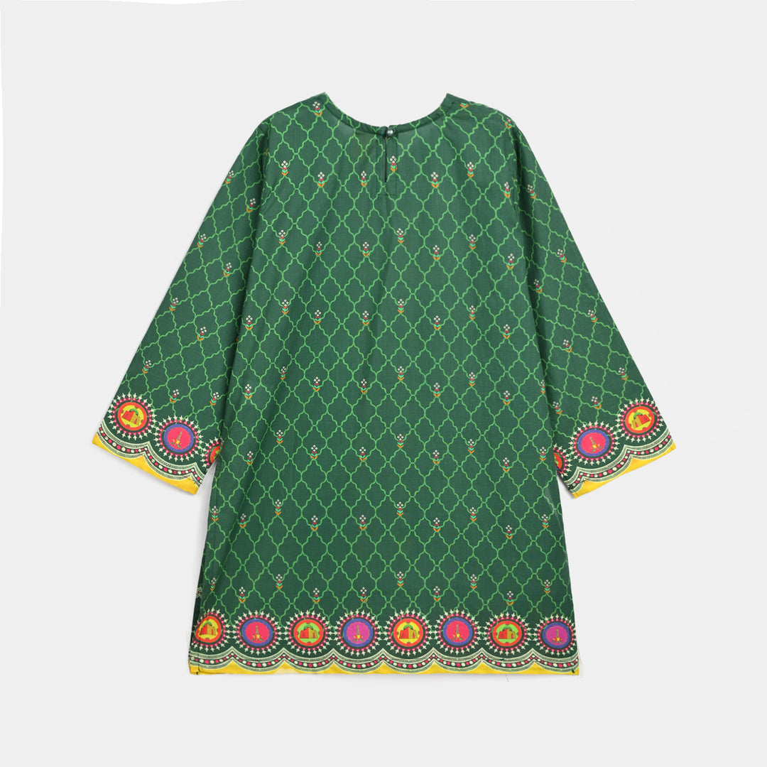 Girls Cotton Ind Kurti Truck Art-GREEN
