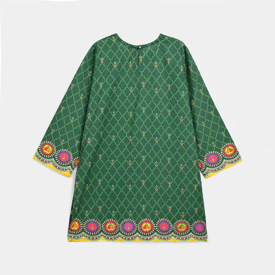 Girls Cotton Ind Kurti Truck Art-GREEN