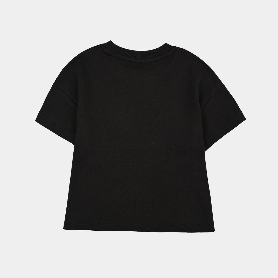 Girls Cotton Interlock 2 Piece Suit Bow-BLACK