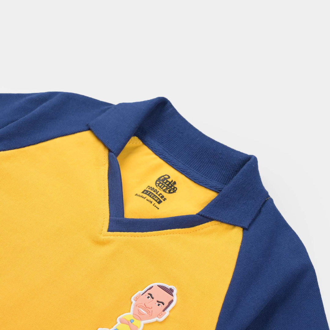 Boys Jumbo Pique Raglan Polo-Citrus/Navy