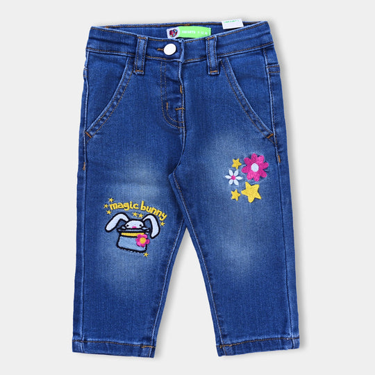 Infant Girls Denim Stretch Pant Character EMB-Mid Blue