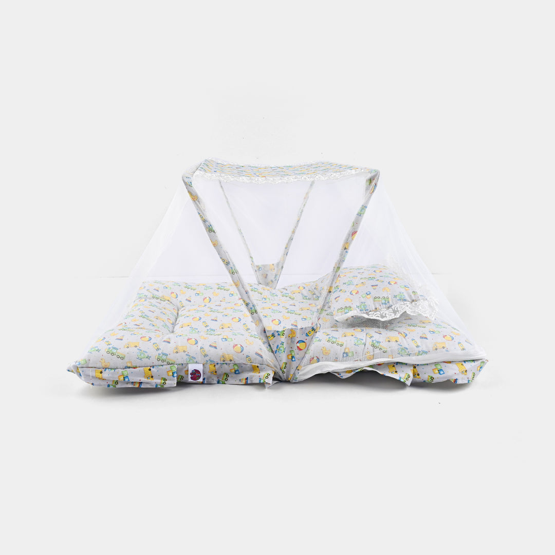 Baby Care Square Bed With Net | Grey