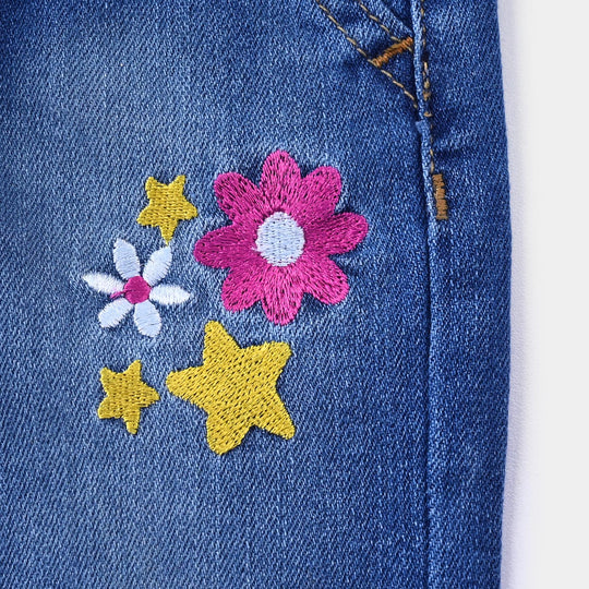 Infant Girls Denim Stretch Pant Character EMB-Mid Blue