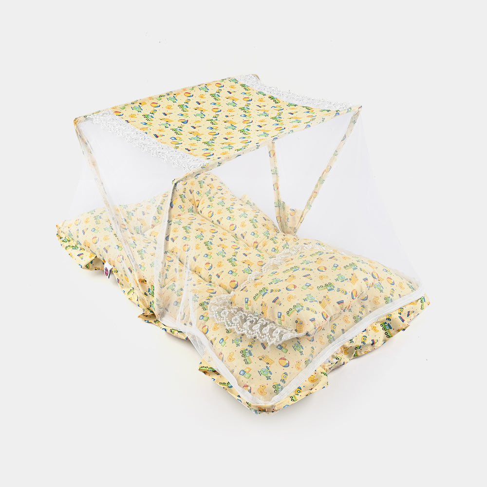 Baby Care Square Bed With Net | Yellow