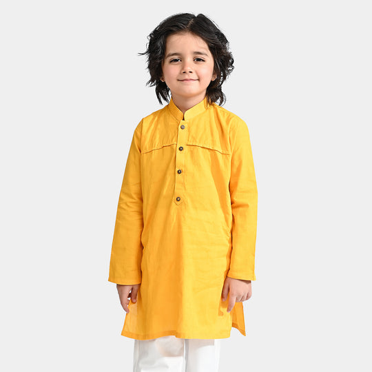 Boys Jacquard Basic Kurta-Yellow