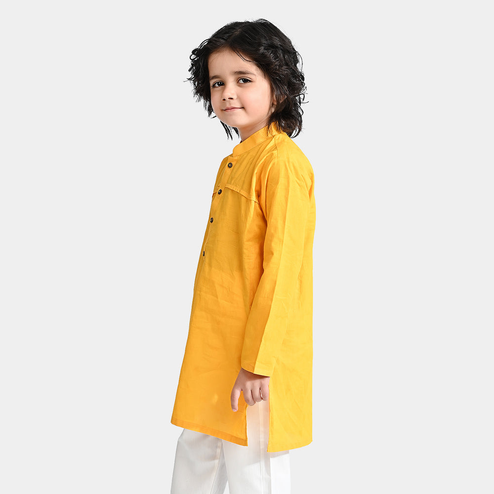 Boys Jacquard Basic Kurta-Yellow