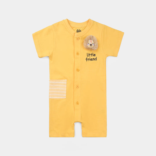 Infant Boys Jumbo Pique Knitted Romper Lion-Yelow