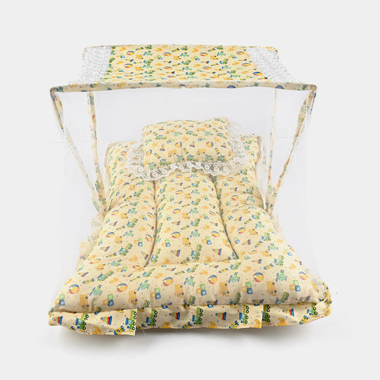 Baby Care Square Bed With Net | Yellow