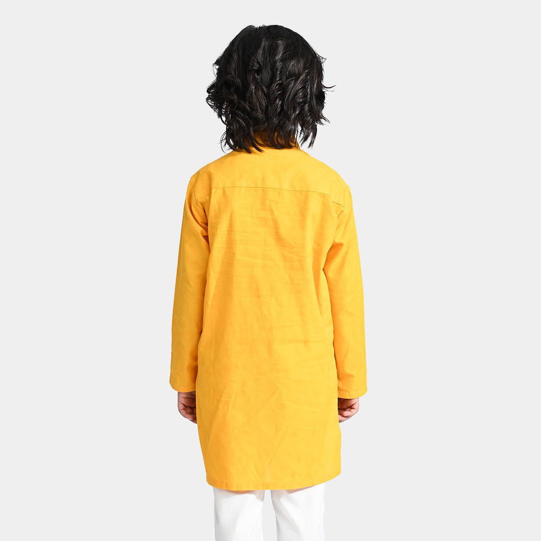 Boys Jacquard Basic Kurta-Yellow