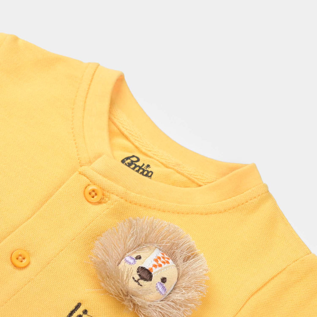 Infant Boys Jumbo Pique Knitted Romper Lion-Yelow