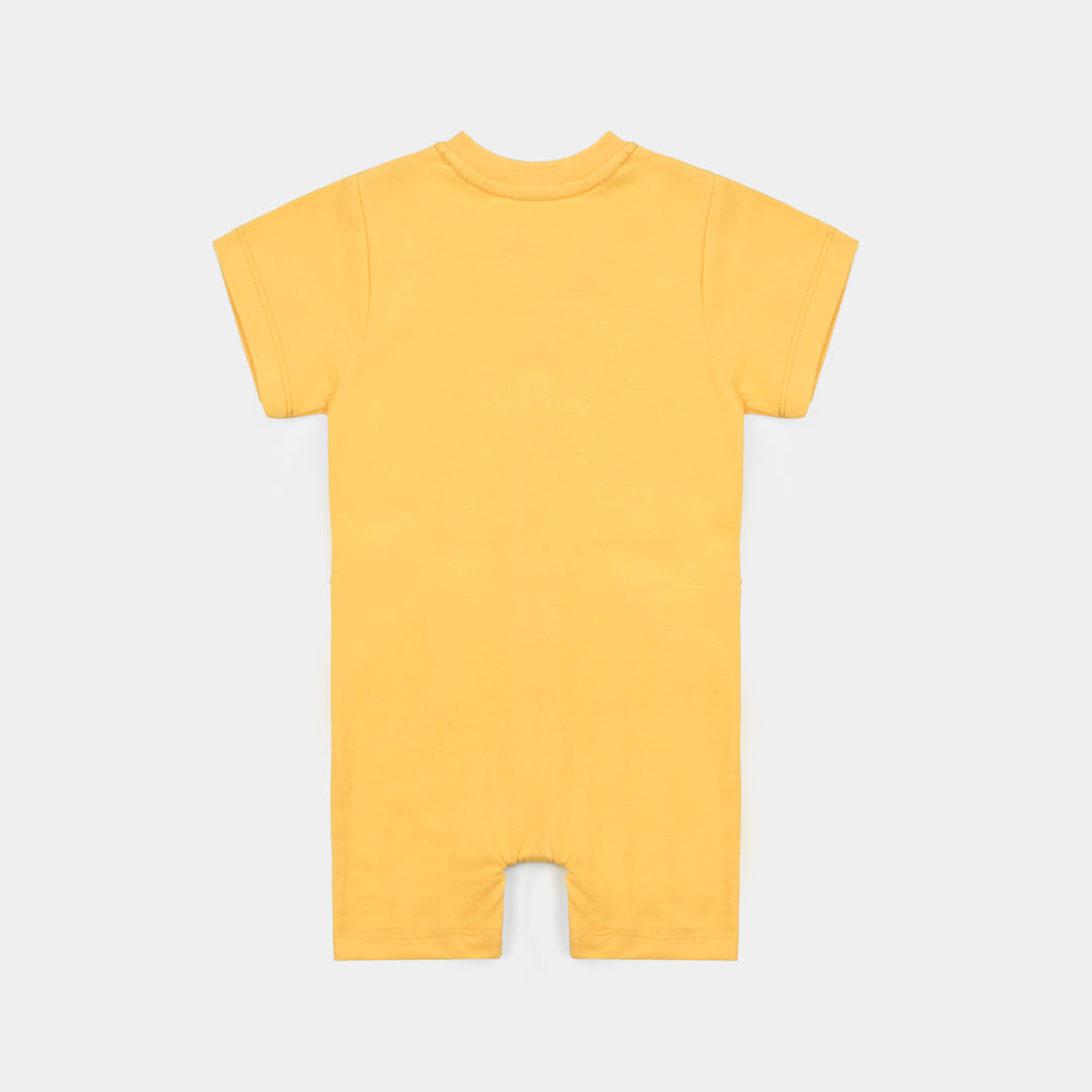 Infant Boys Jumbo Pique Knitted Romper Lion-Yelow