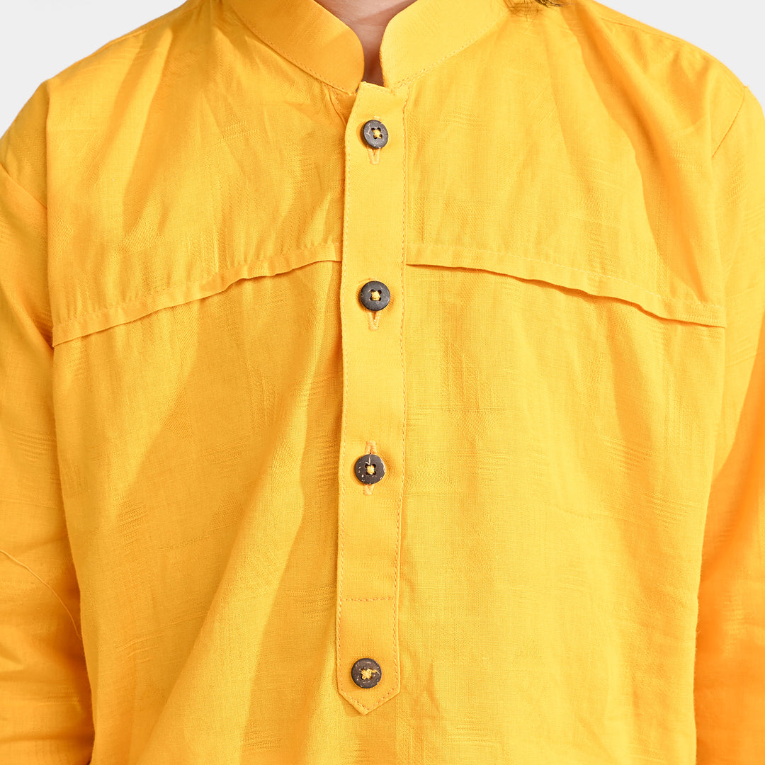 Boys Jacquard Basic Kurta-Yellow