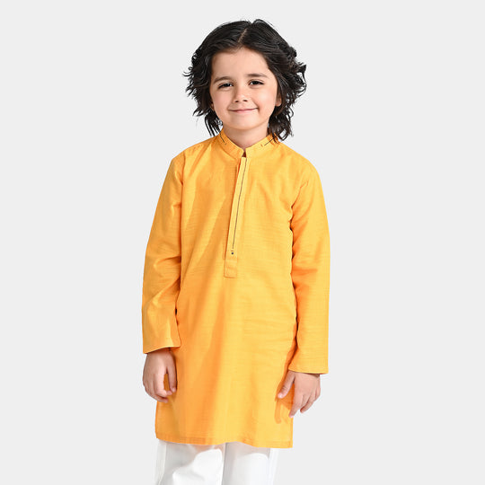 Boys Cotton Slub Basic Kurta (Styling Kurta)-Yellow