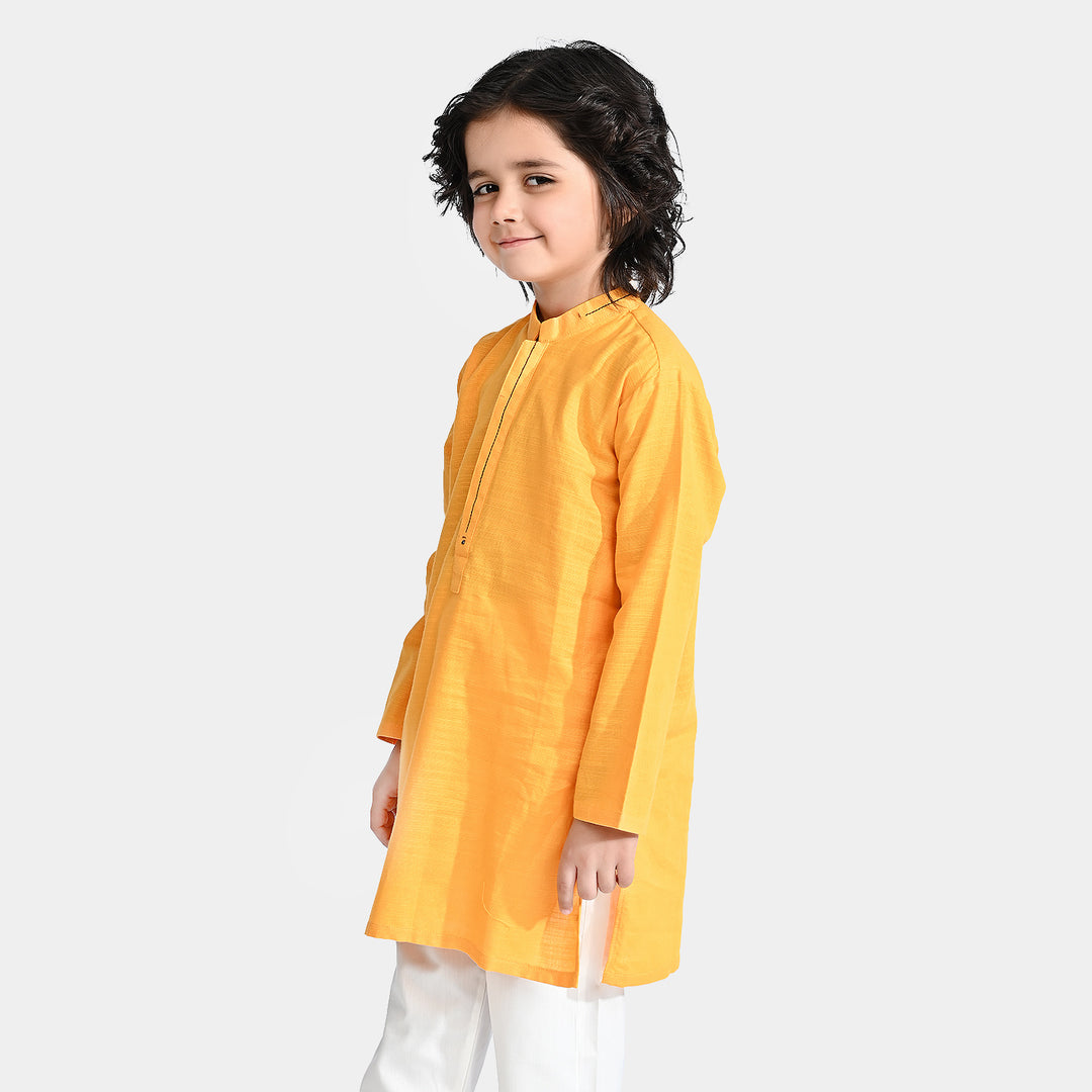 Boys Cotton Slub Basic Kurta (Styling Kurta)-Yellow