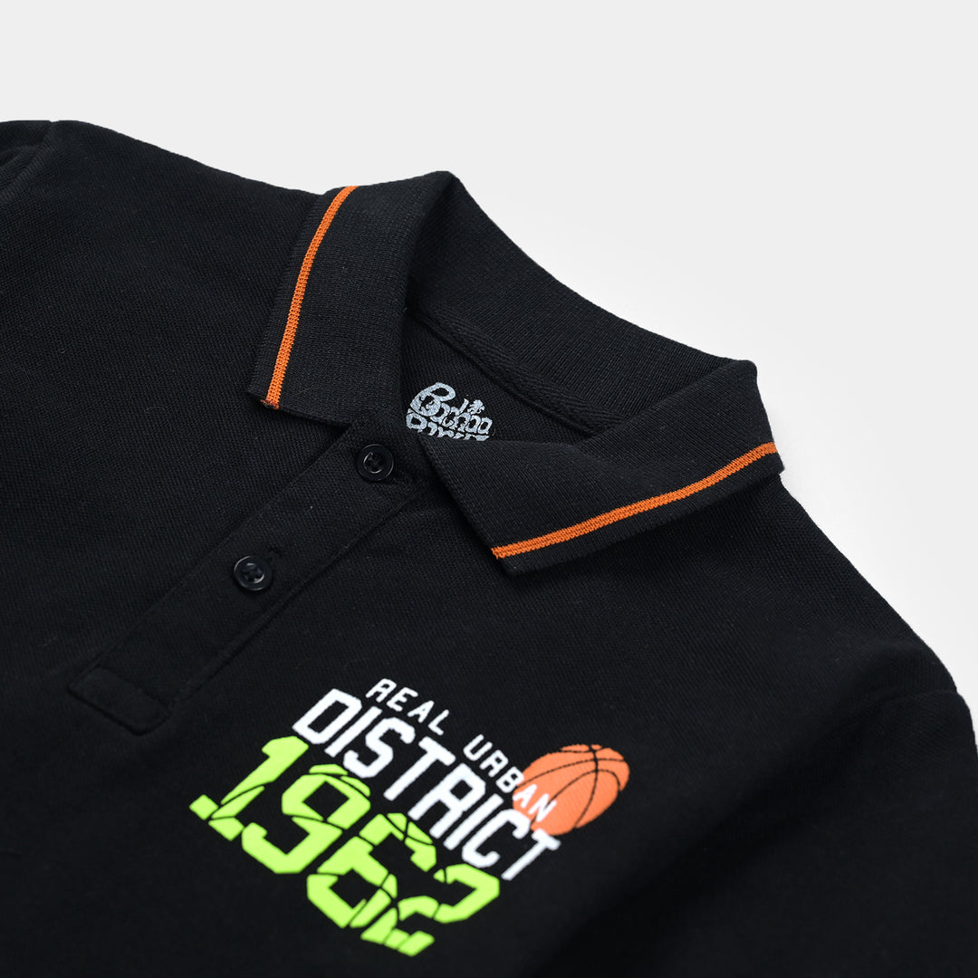 Boys Jumbo Pique Polo Urban District-Jet Black