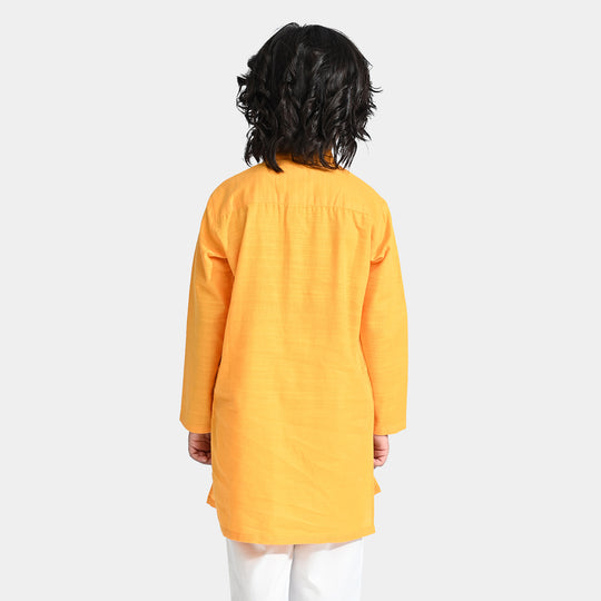 Boys Cotton Slub Basic Kurta (Styling Kurta)-Yellow