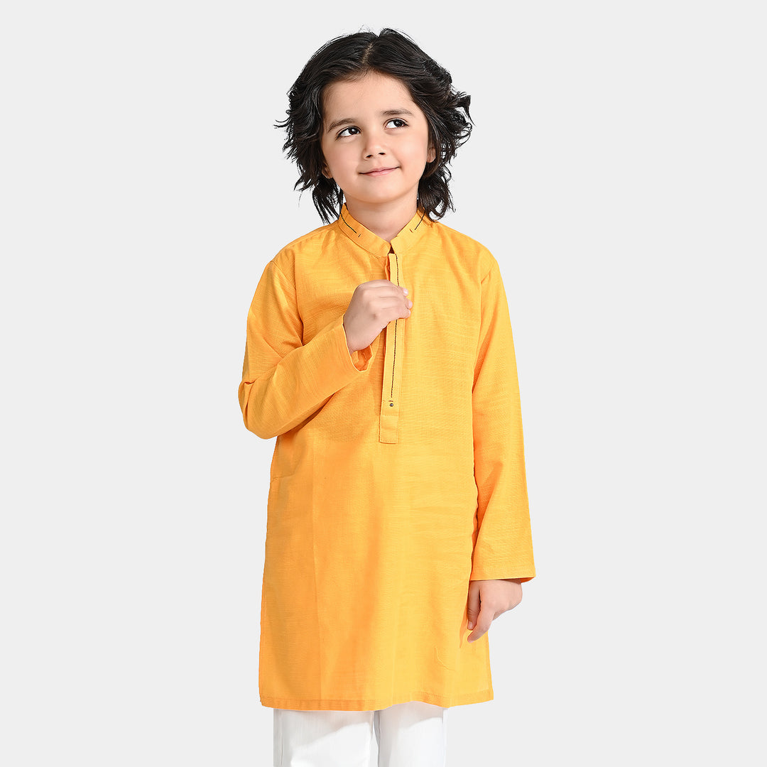 Boys Cotton Slub Basic Kurta (Styling Kurta)-Yellow