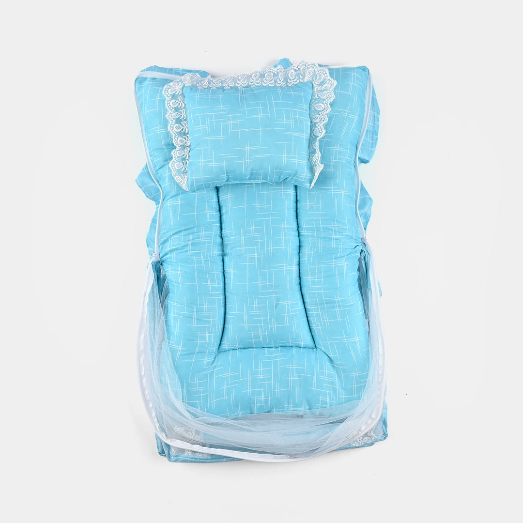 Baby Care Square Bed With Net | Blue