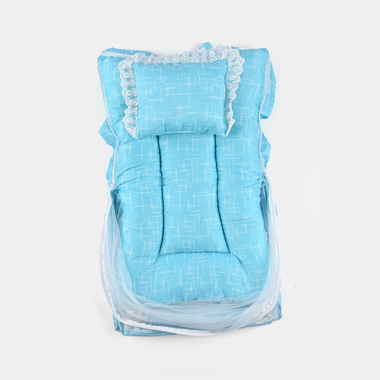 Baby Care Square Bed With Net | Blue