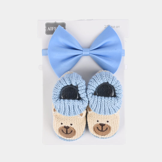 Woolen Baby Socks/Shoes With Bow | 0-6M