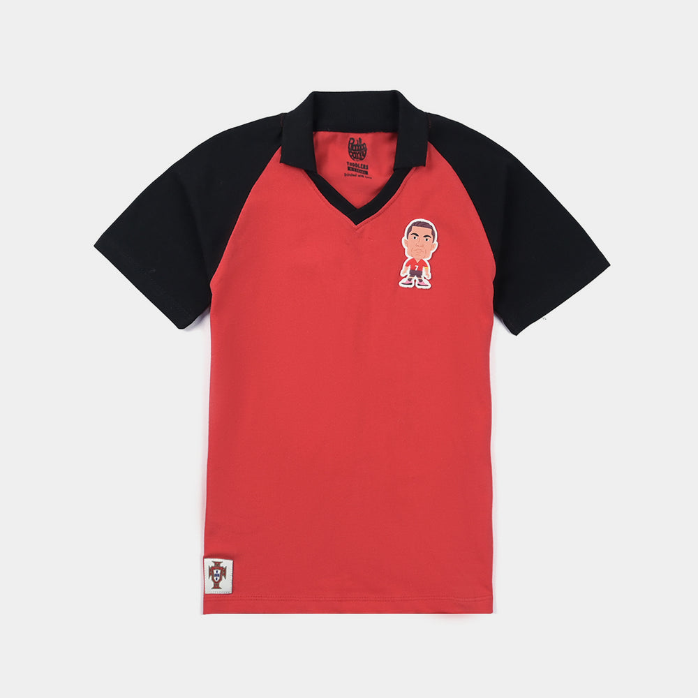 Boys Jumbo Pique Raglan Polo-Red/Black