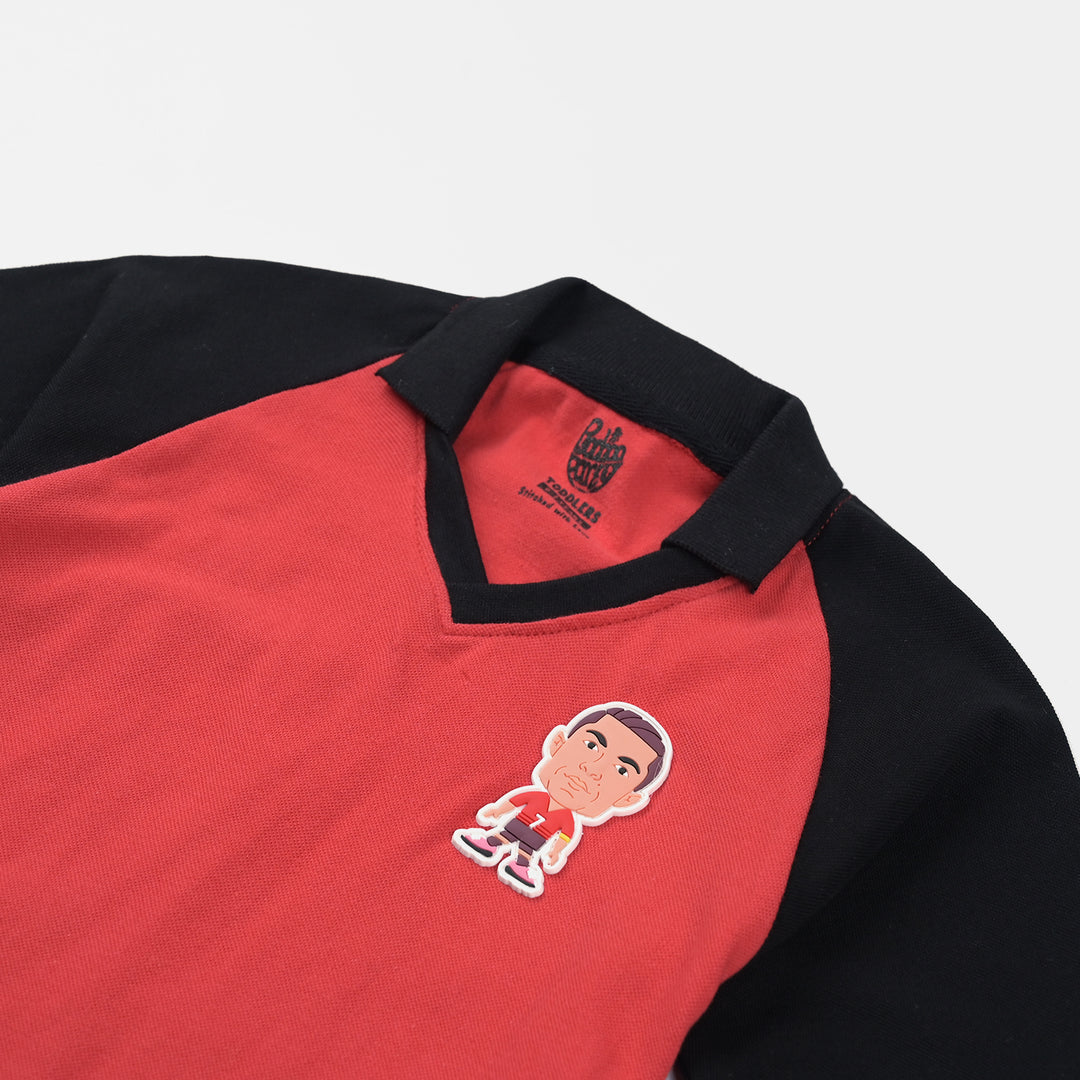 Boys Jumbo Pique Raglan Polo-Red/Black