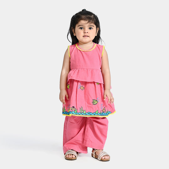 Infant Girls Cotton Slub 2PC Suit Little Fishes-Pink