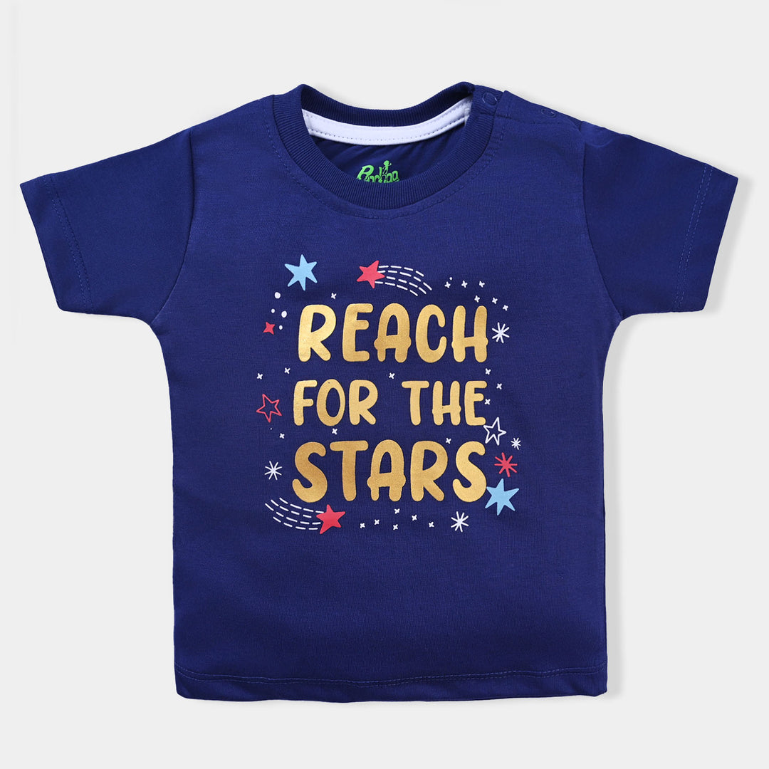 Infant Boys Cotton Jersey Knitted Night Suit Reach Stars | Navy Blue