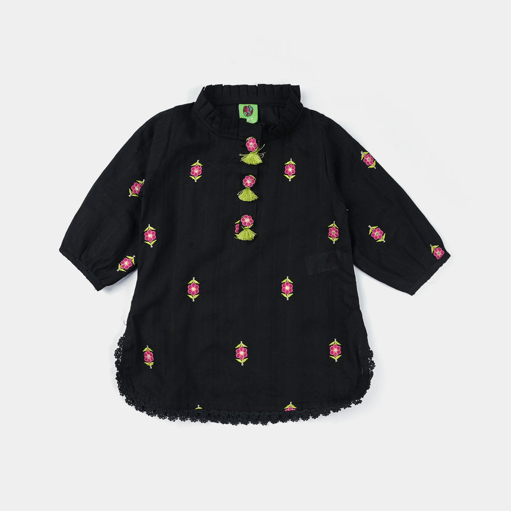 Infant Girls Cotton Emb 2Pcs Floral-BLACK