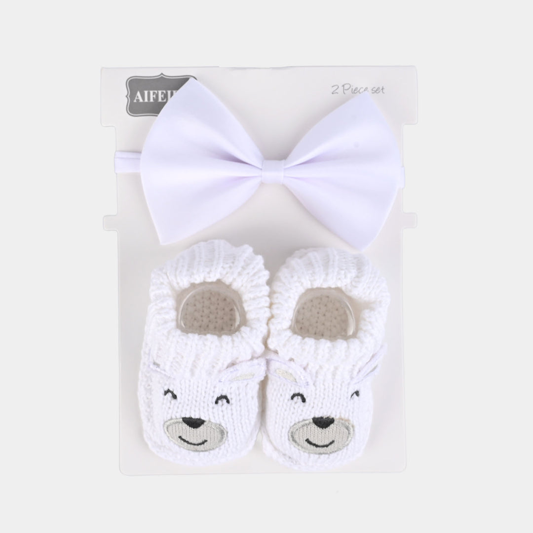 Woolen Baby Socks/Shoes With Bow | 0-6M