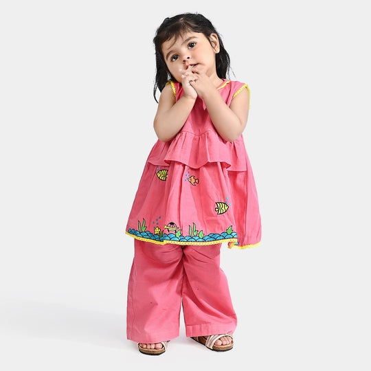 Infant Girls Cotton Slub 2PC Suit Little Fishes-Pink